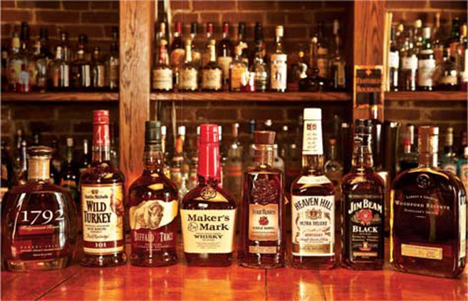 Whiskey bottles on the bar