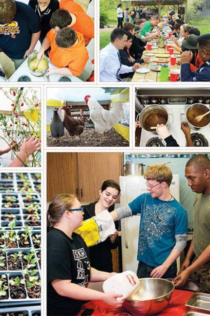 assortment of photos from food lit class where the kids grow plants and create healthy dishes