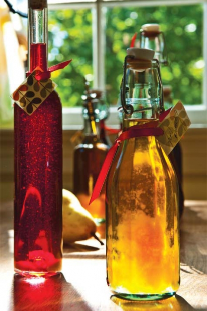 bottles of fruit infused bourbon
