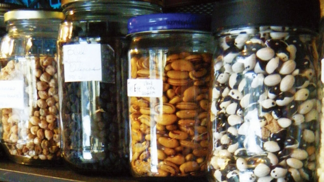 dried seeds in jars