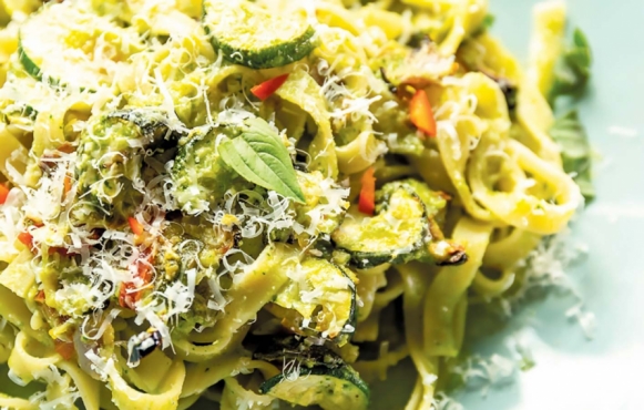 Pasta with Roasted Vegetables & Zucchini Pesto